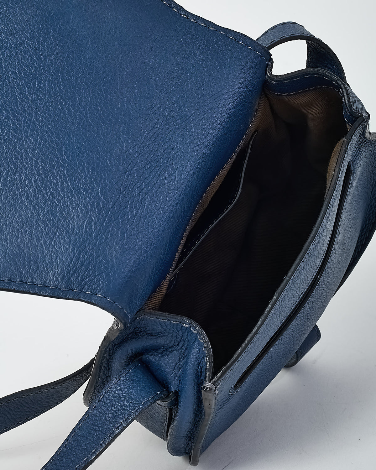 Chloé Navy Blue Pebbled Leather Mini Marcie Saddle Crossbody Bag