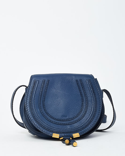 Chloé Navy Blue Pebbled Leather Mini Marcie Saddle Crossbody Bag