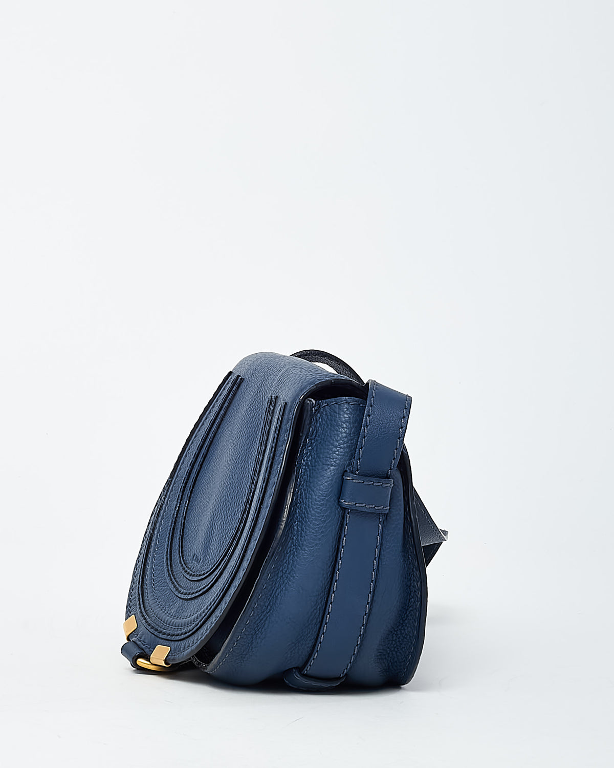 Chloé Navy Blue Pebbled Leather Mini Marcie Saddle Crossbody Bag