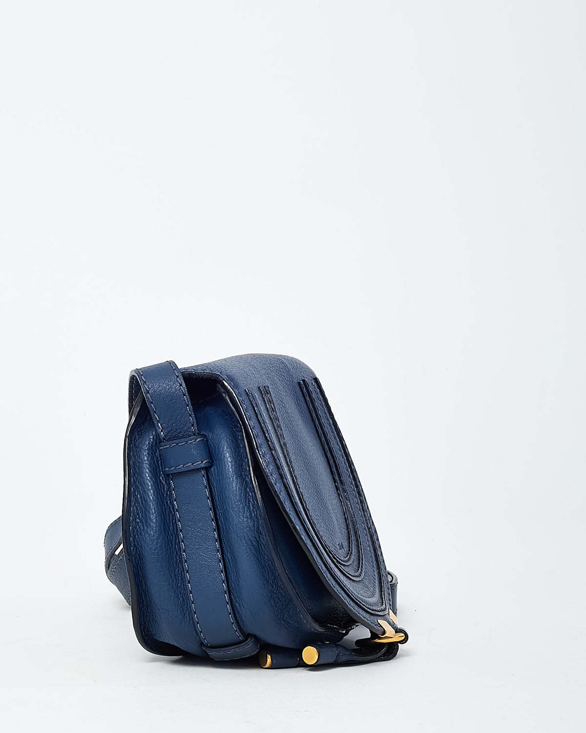 Chloé Navy Blue Pebbled Leather Mini Marcie Saddle Crossbody Bag