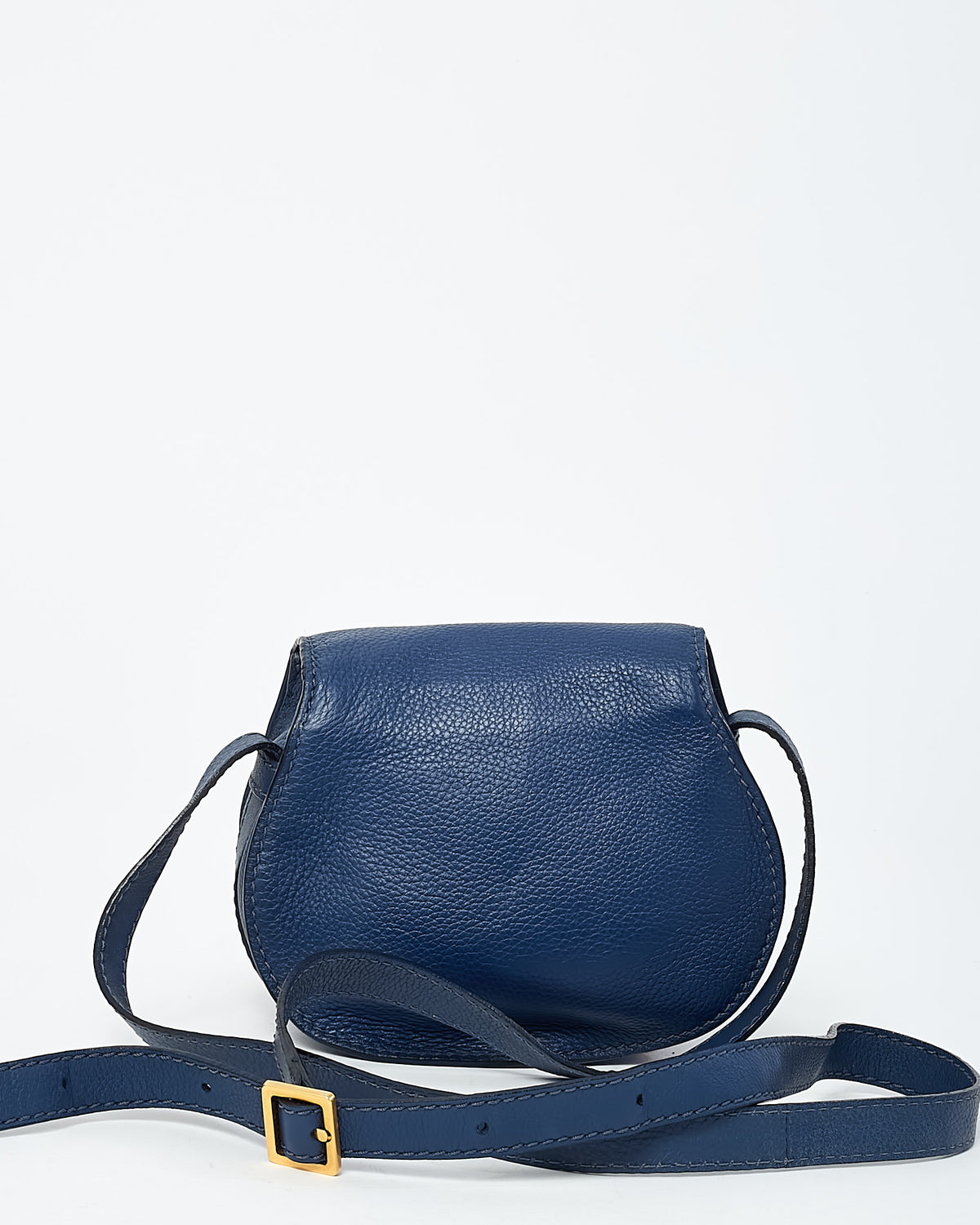 Chloé Navy Blue Pebbled Leather Mini Marcie Saddle Crossbody Bag