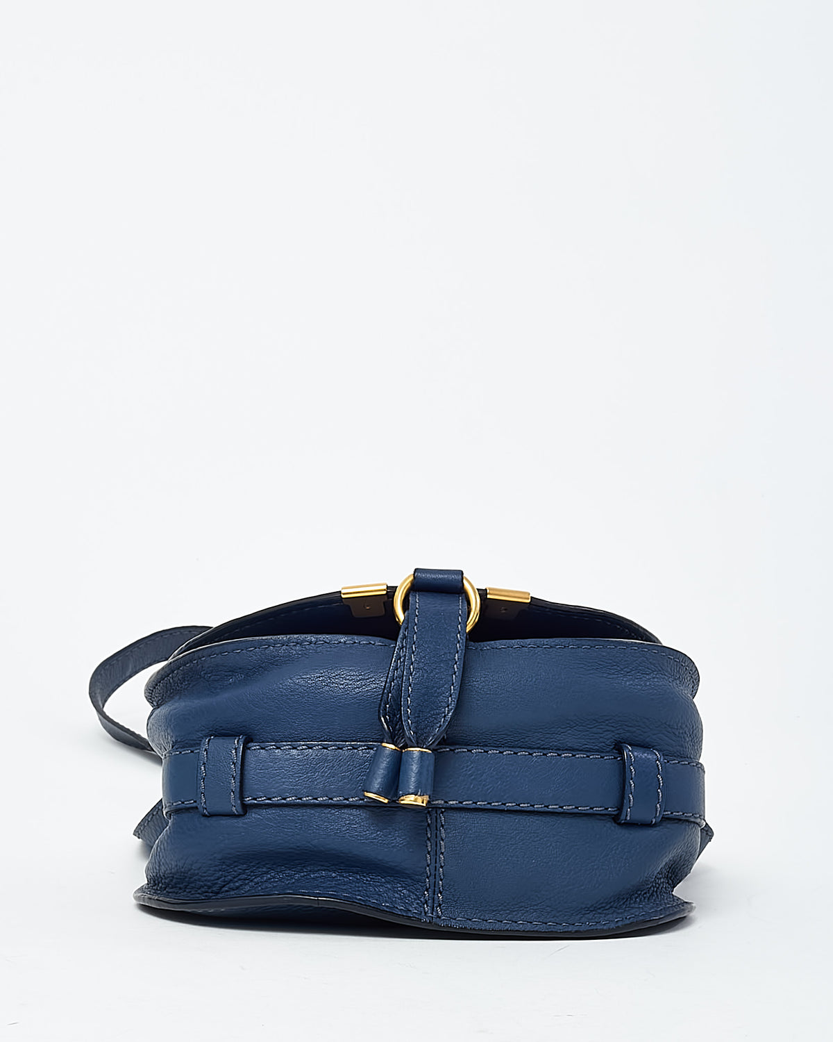 Chloé Navy Blue Pebbled Leather Mini Marcie Saddle Crossbody Bag