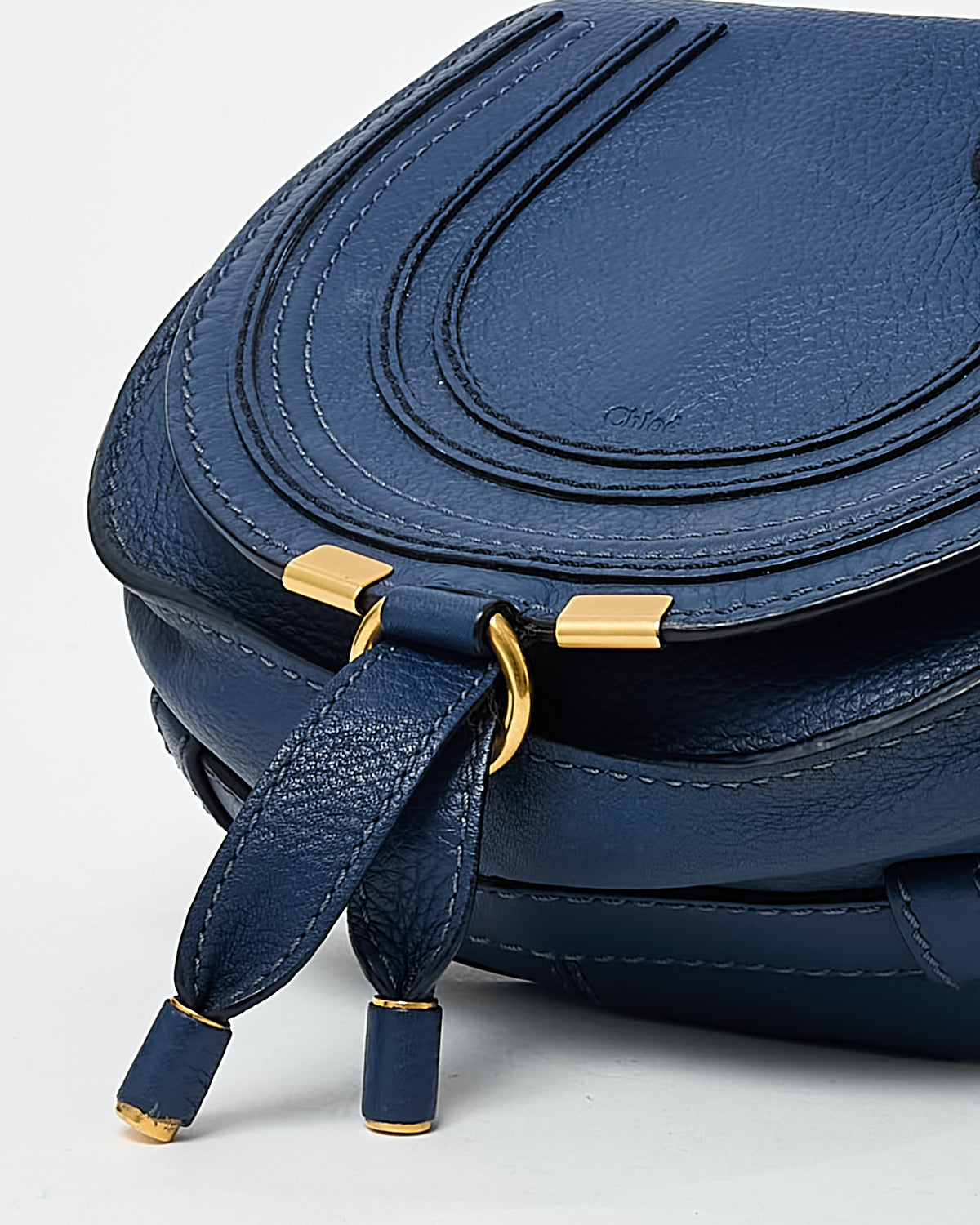 Chloé Navy Blue Pebbled Leather Mini Marcie Saddle Crossbody Bag
