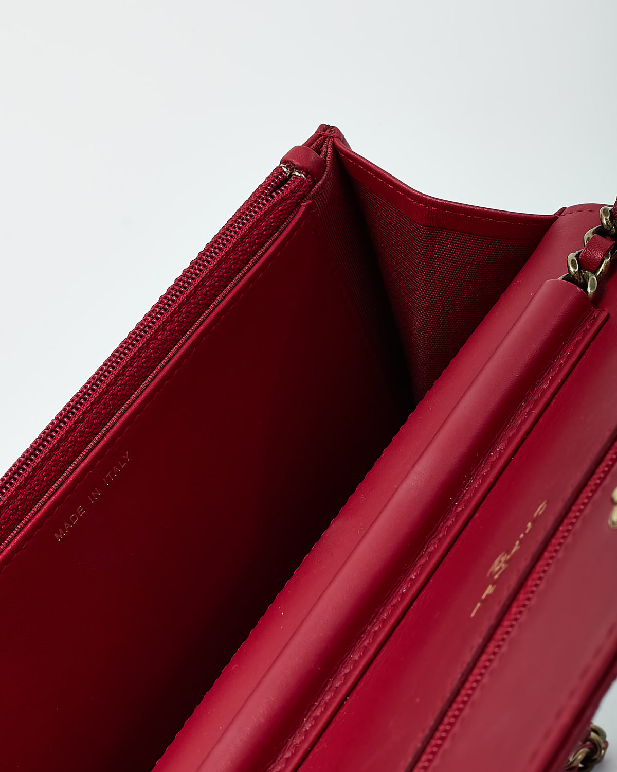 Chanel Red Calfskin Leather 2.55 Re-Issue WOC Wallet on Chain Crossbody Bag GHW