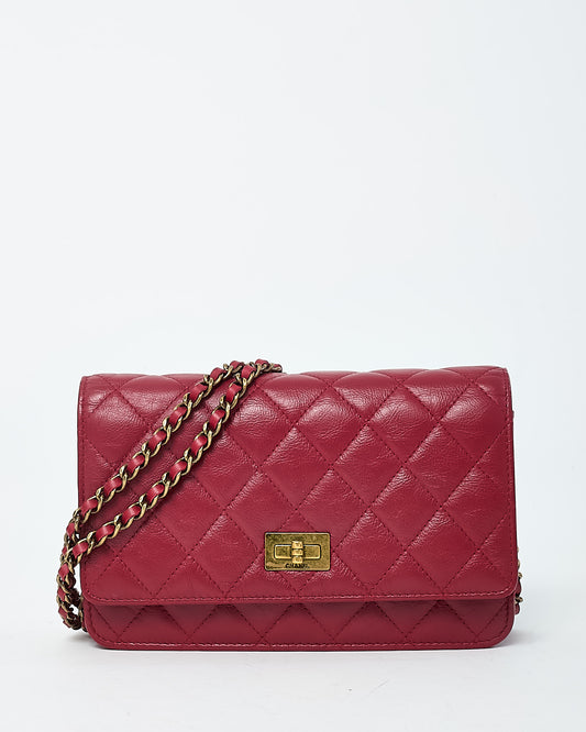 Chanel Red Calfskin Leather 2.55 Re-Issue WOC Wallet on Chain Crossbody Bag GHW