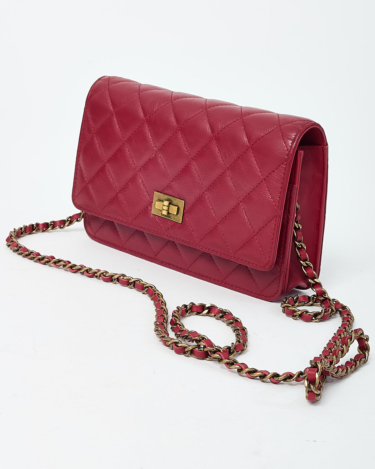 Chanel Red Calfskin Leather 2.55 Re-Issue WOC Wallet on Chain Crossbody Bag GHW