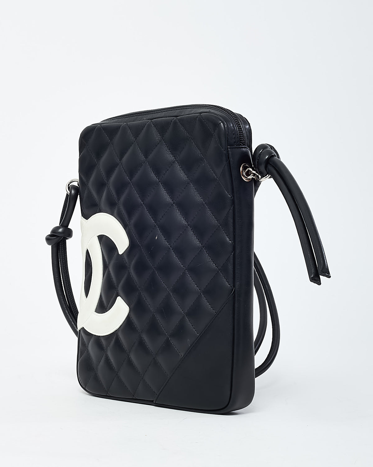 Chanel Black Quilted Lambskin Leather White CC Logo Large Cambon Crossbody Bag
