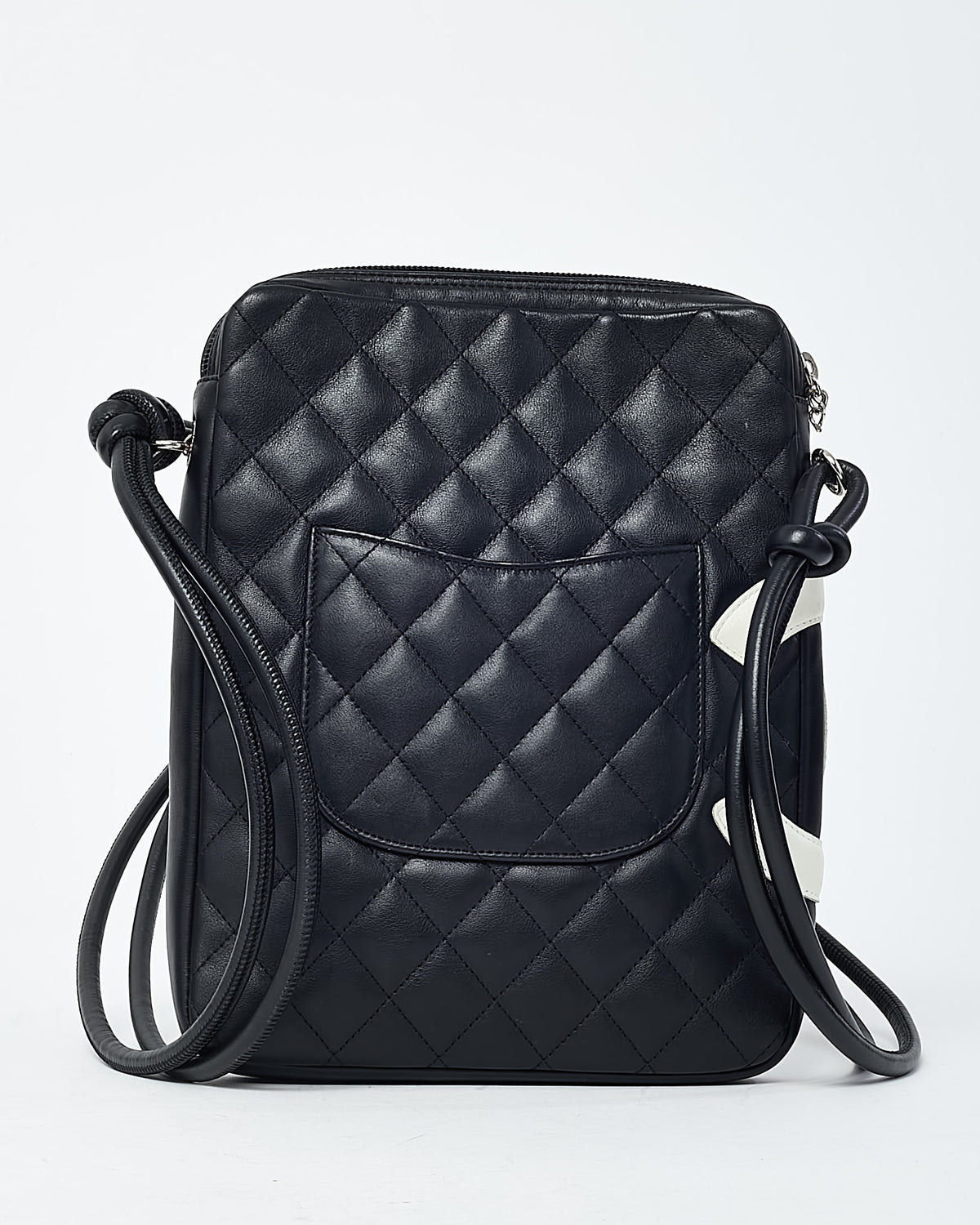 Chanel Black Quilted Lambskin Leather White CC Logo Large Cambon Crossbody Bag