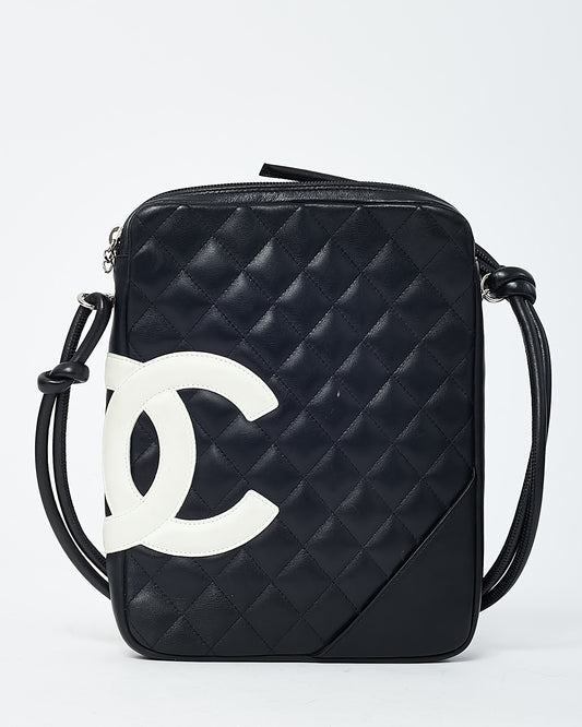 Chanel Black Quilted Lambskin Leather White CC Logo Large Cambon Crossbody Bag
