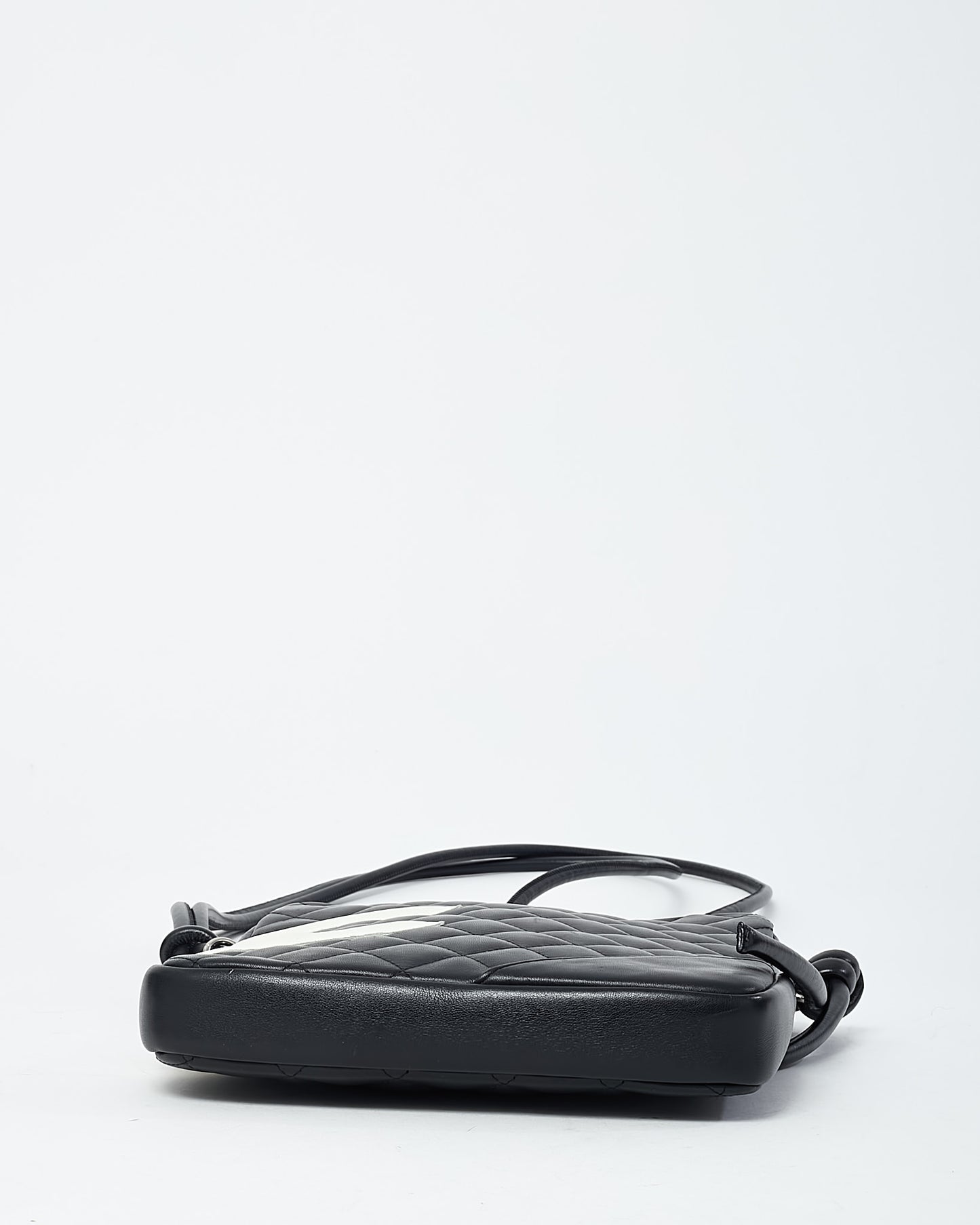 Chanel Black Quilted Lambskin Leather White CC Logo Large Cambon Crossbody Bag