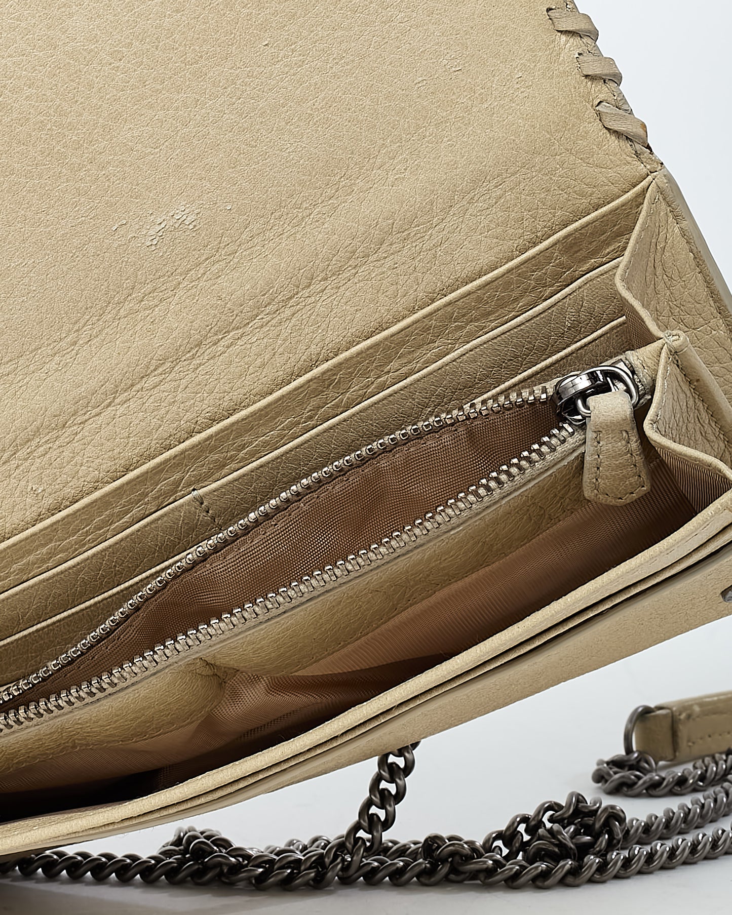 Prada Beige Leather Eyelet Studded WOC Wallet on Chain Crossbody Bag