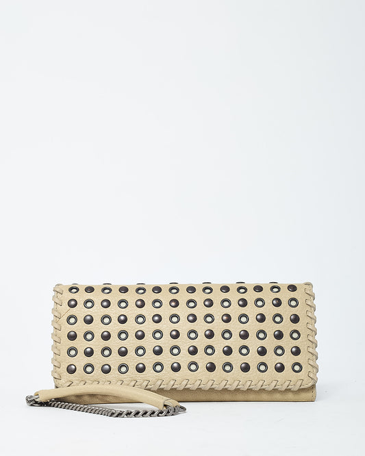 Prada Beige Leather Eyelet Studded WOC Wallet on Chain Crossbody Bag