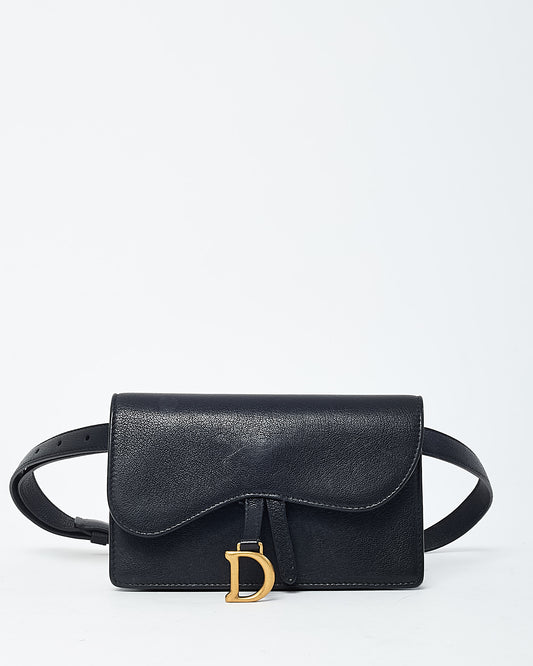 Dior Black Goatskin Leather Saddle Pouch Belt Bag GHW