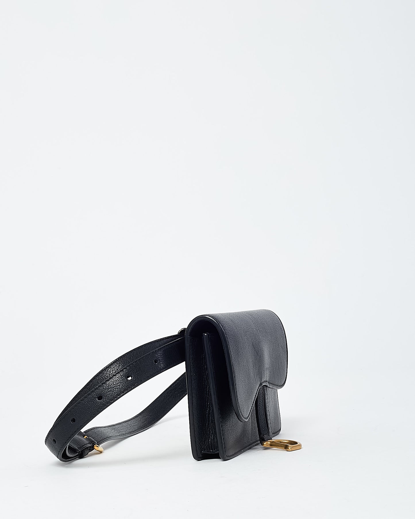 Dior Black Goatskin Leather Saddle Pouch Belt Bag GHW