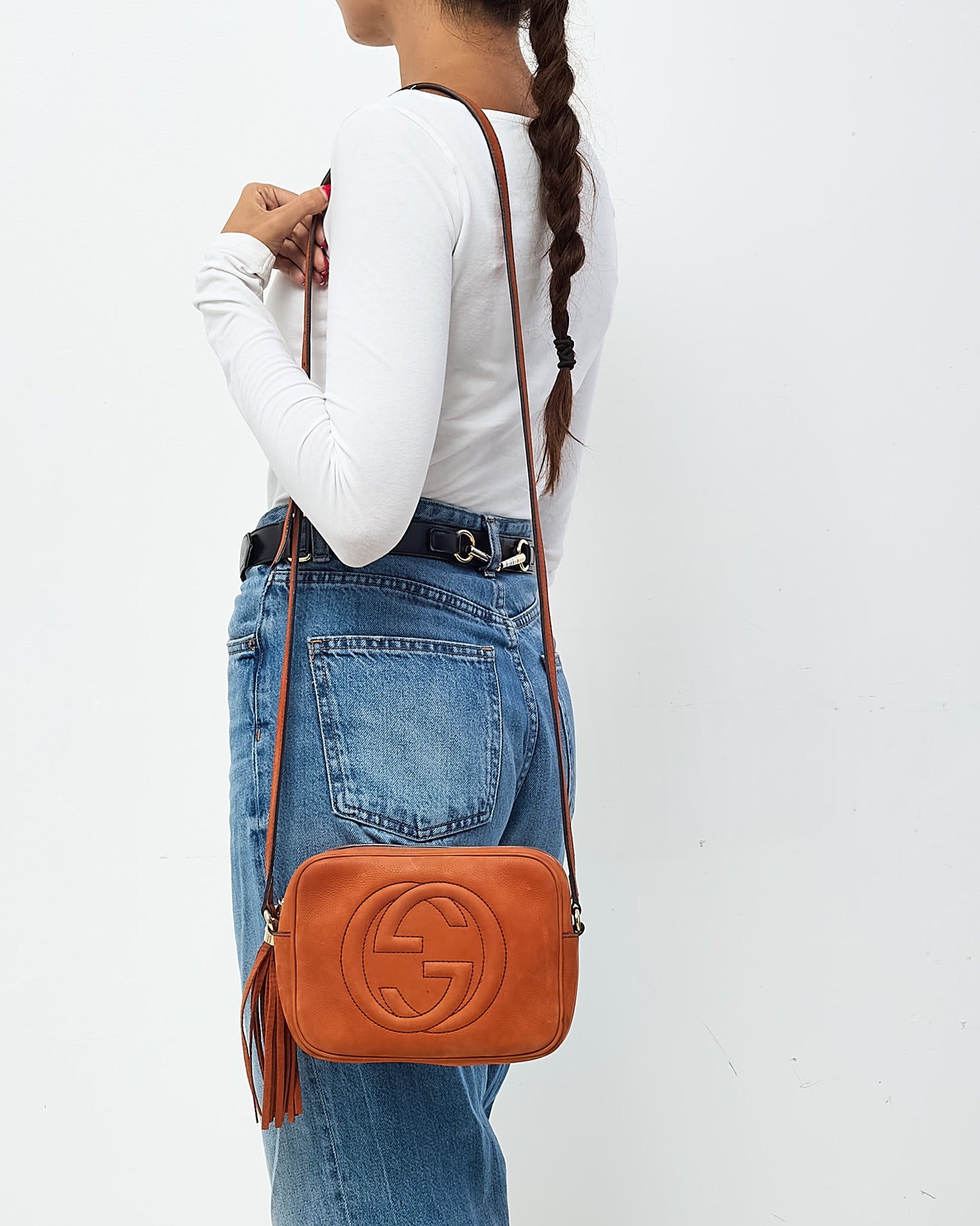 Gucci Orange Suede GG Soho Disco Crossbody Bag
