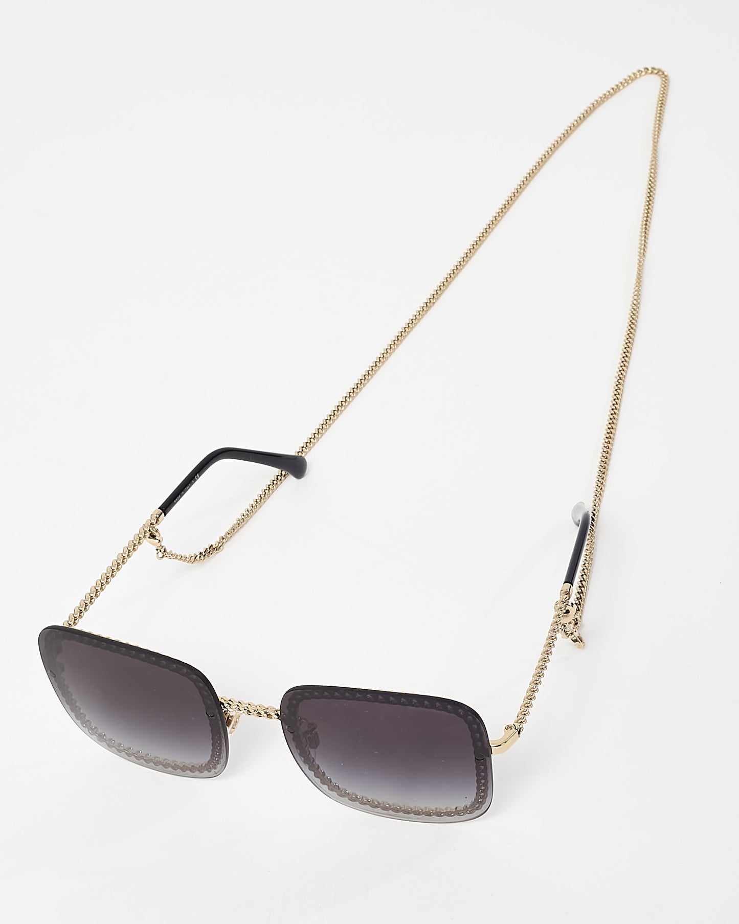 Chanel Black Rimless and Purple Lens Chain Detail 4244 Square Sunglasses with Removable Chain