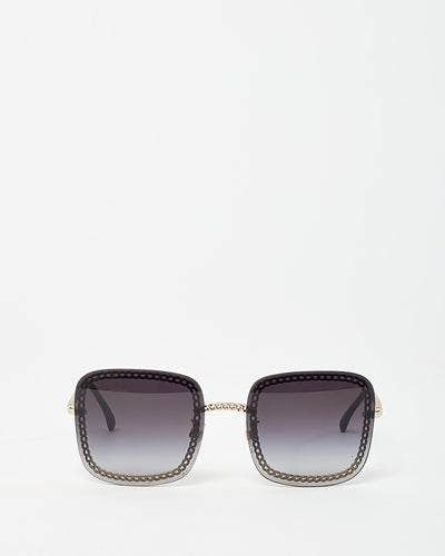 Chanel Black Rimless and Purple Lens Chain Detail 4244 Square Sunglasses with Removable Chain