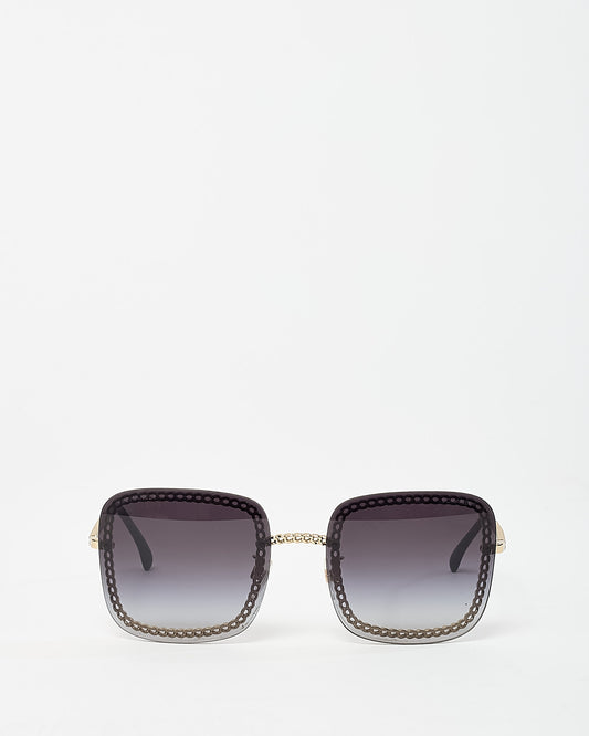 Chanel Black Rimless and Purple Lens Chain Detail 4244 Square Sunglasses with Removable Chain