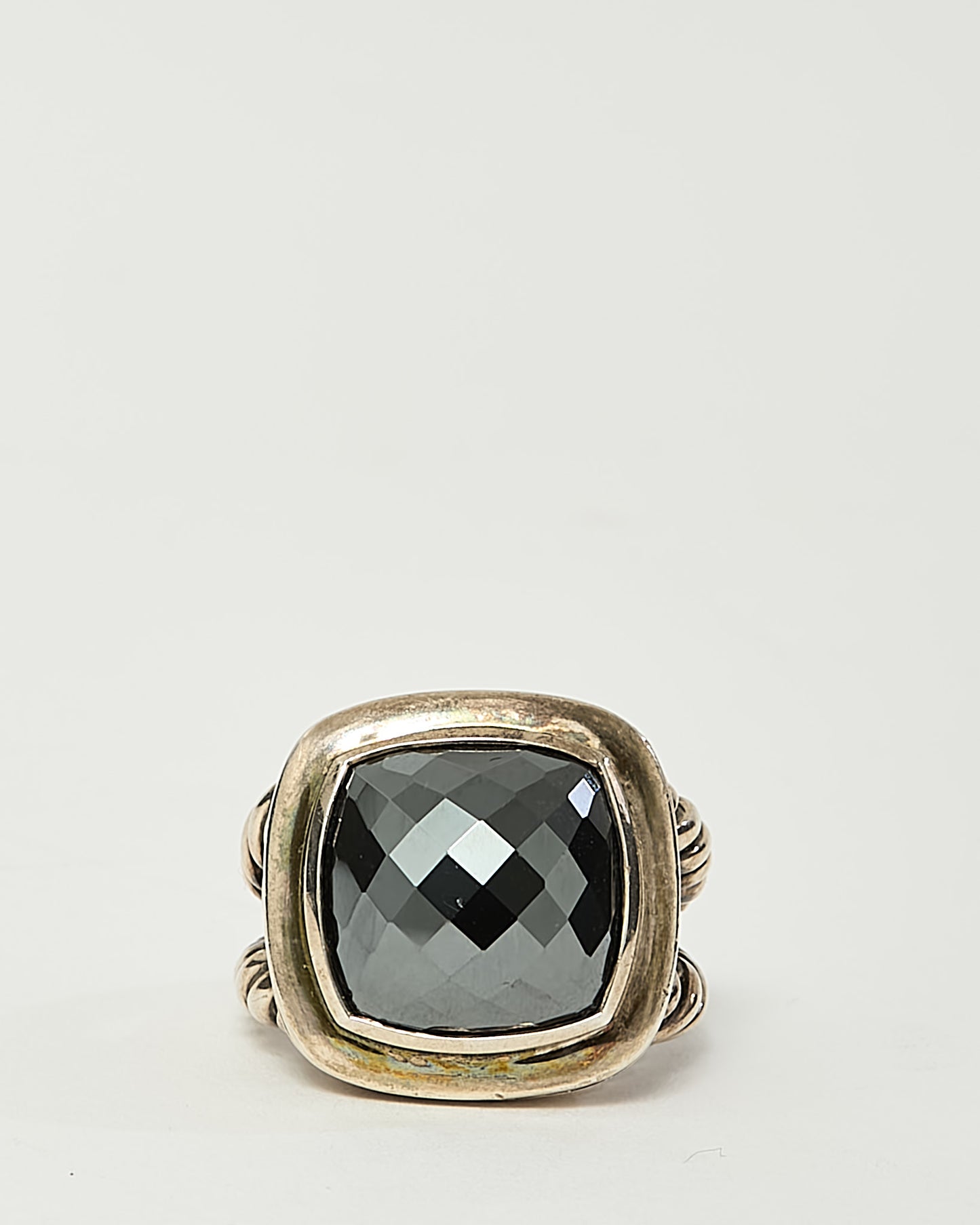 David Yurman Sterling Silver Hematine Stone 17mm Albion Ring - 6