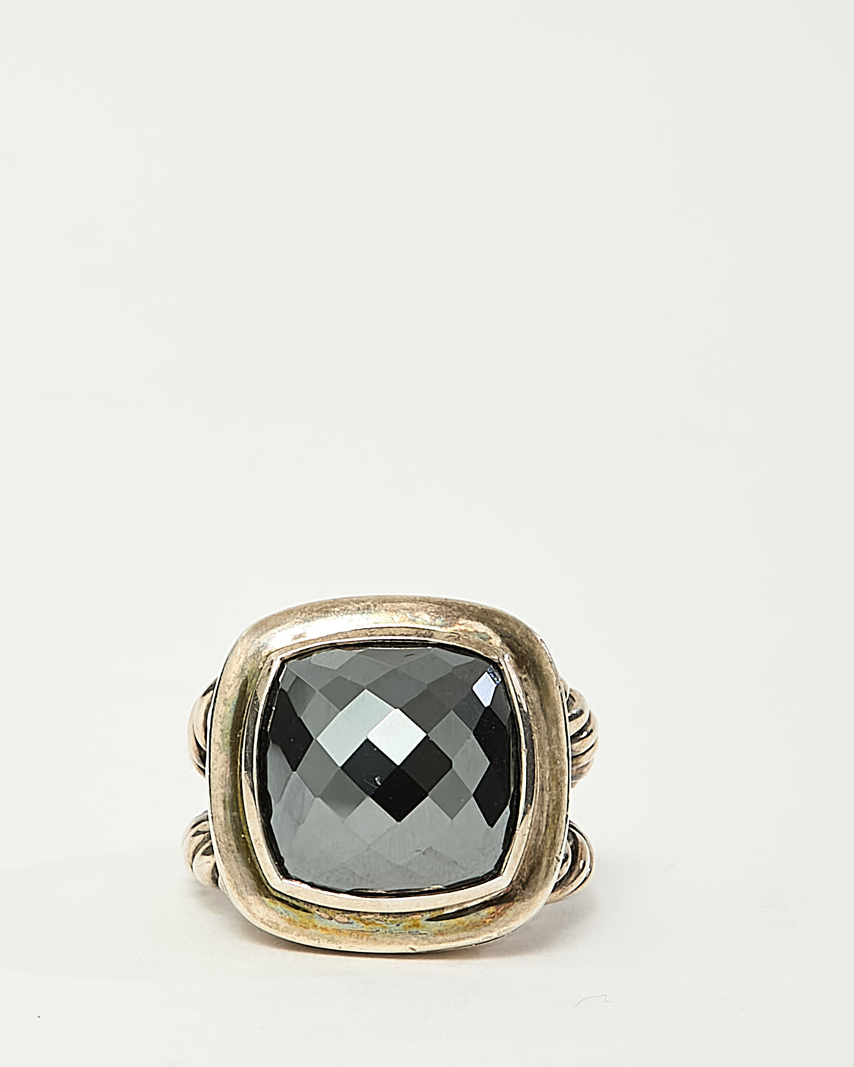 David Yurman Sterling Silver Hematine Stone 17mm Albion Ring - 6