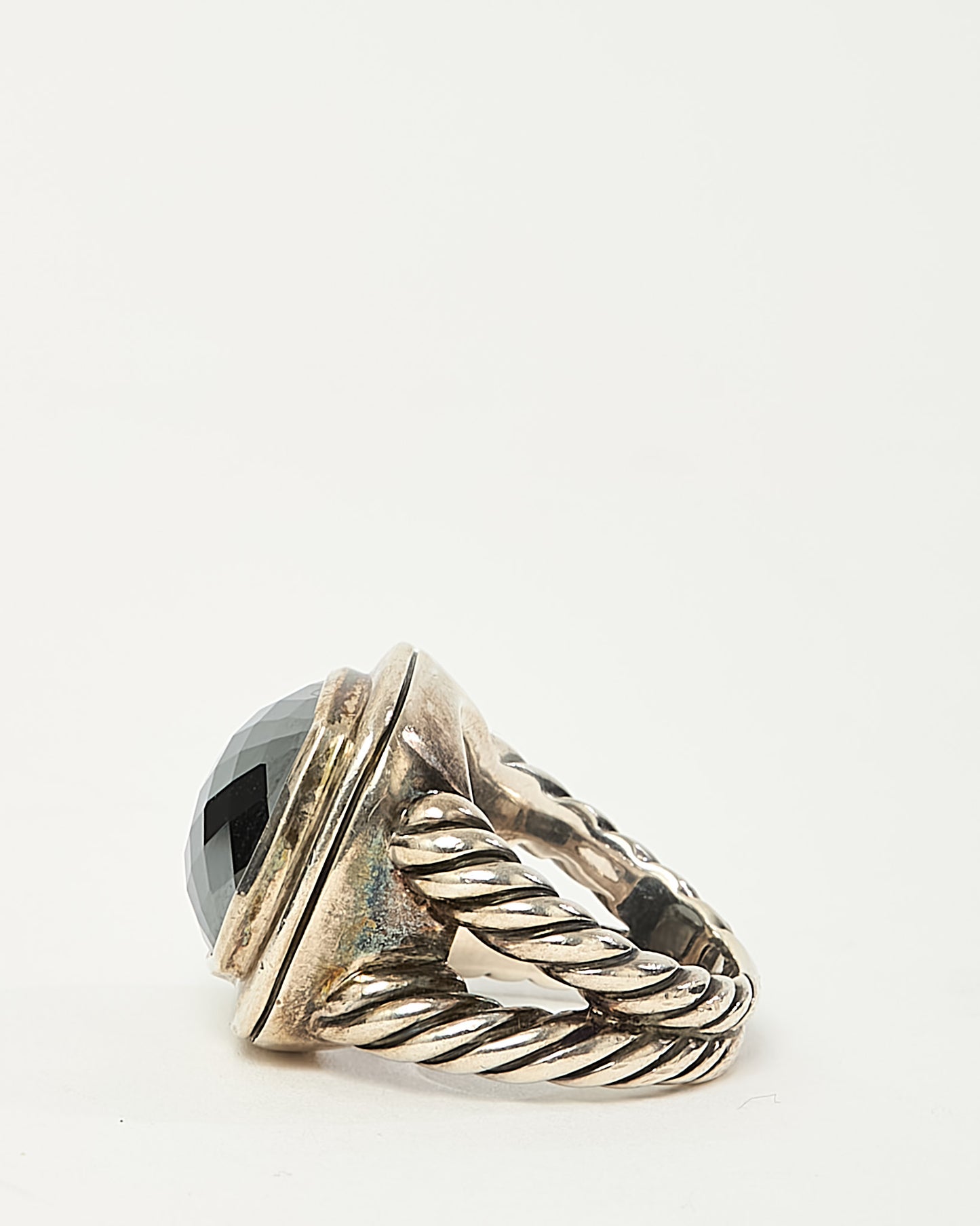 David Yurman Sterling Silver Hematine Stone 17mm Albion Ring - 6