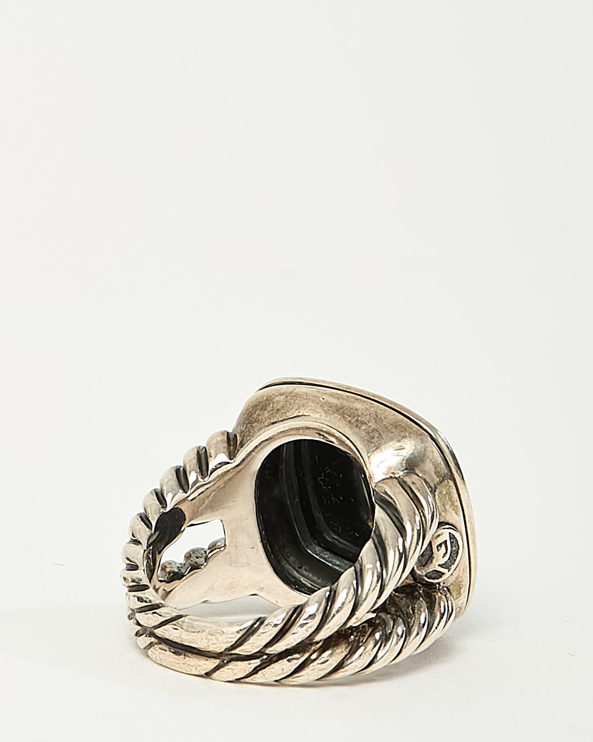 David Yurman Sterling Silver Hematine Stone 17mm Albion Ring - 6