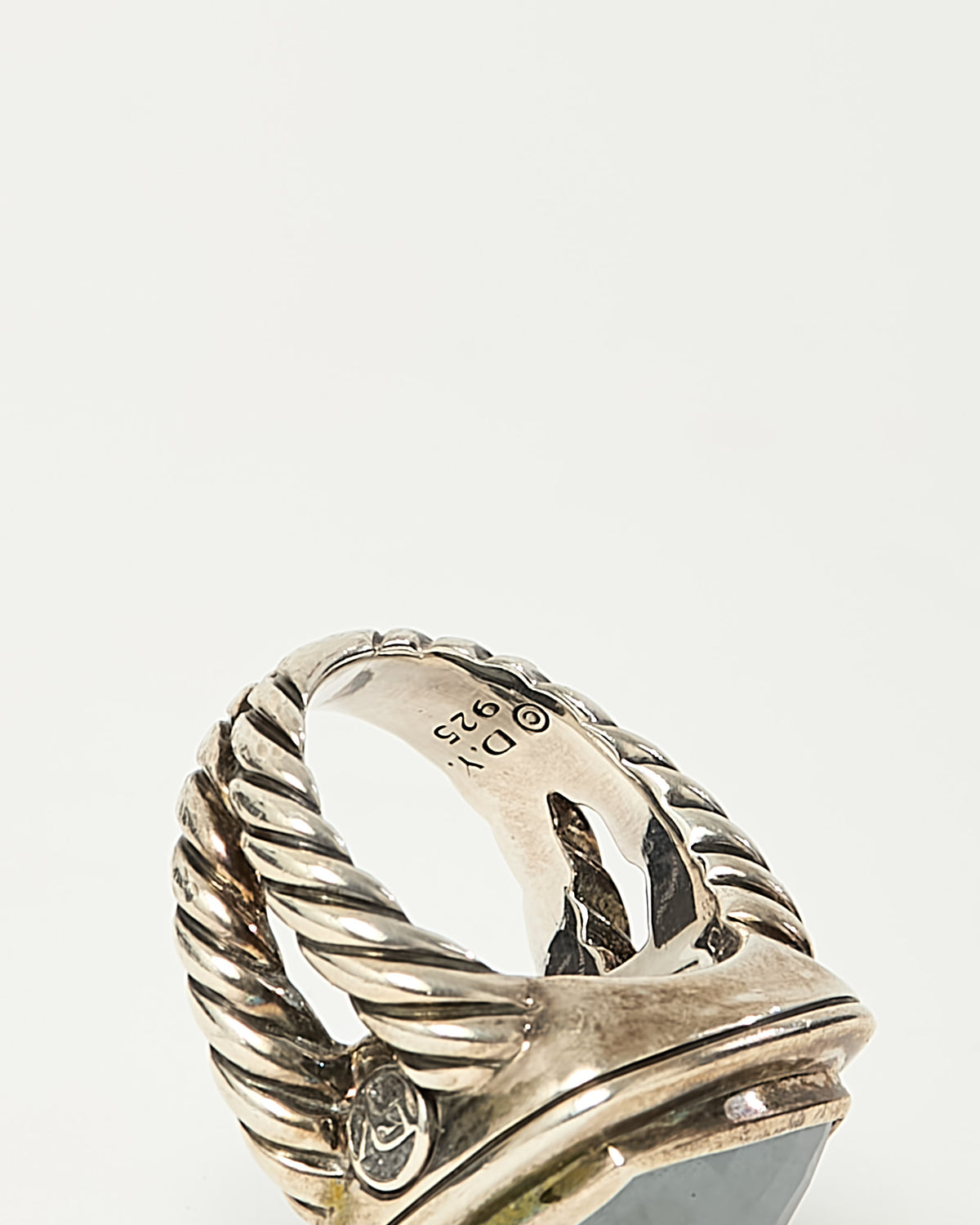 David Yurman Sterling Silver Hematine Stone 17mm Albion Ring - 6