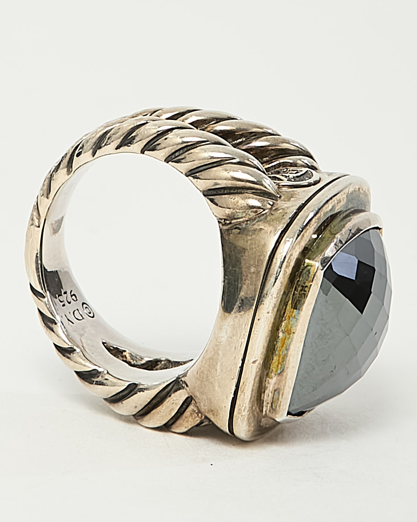 David Yurman Sterling Silver Hematine Stone 17mm Albion Ring - 6