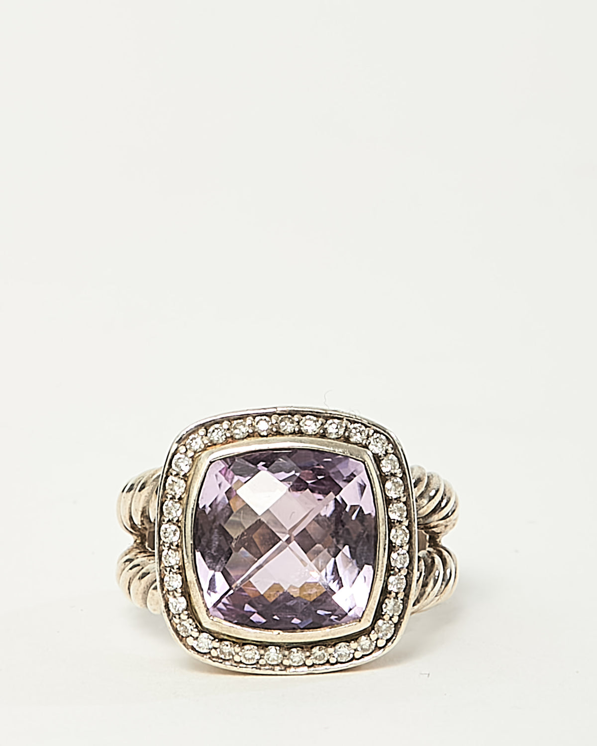 David Yurman Sterling Silver Amethyst and Diamond 11mm Albion Ring - 6