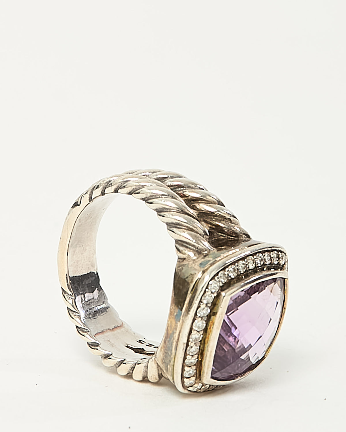 David Yurman Sterling Silver Amethyst and Diamond 11mm Albion Ring - 6