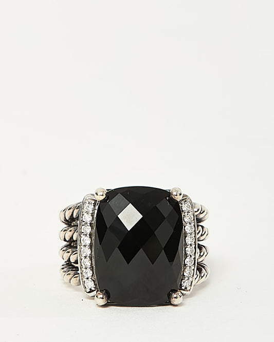 David Yurman Sterling Silver Black Onyx and Diamond Wheaton Ring - 6