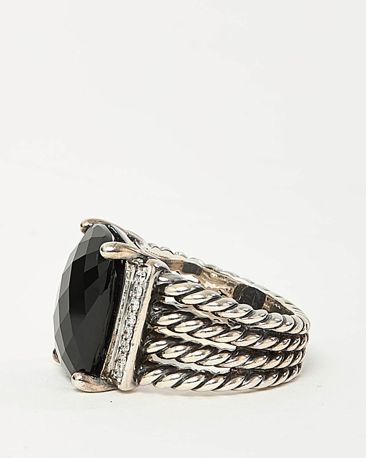 David Yurman Sterling Silver Black Onyx and Diamond Wheaton Ring - 6