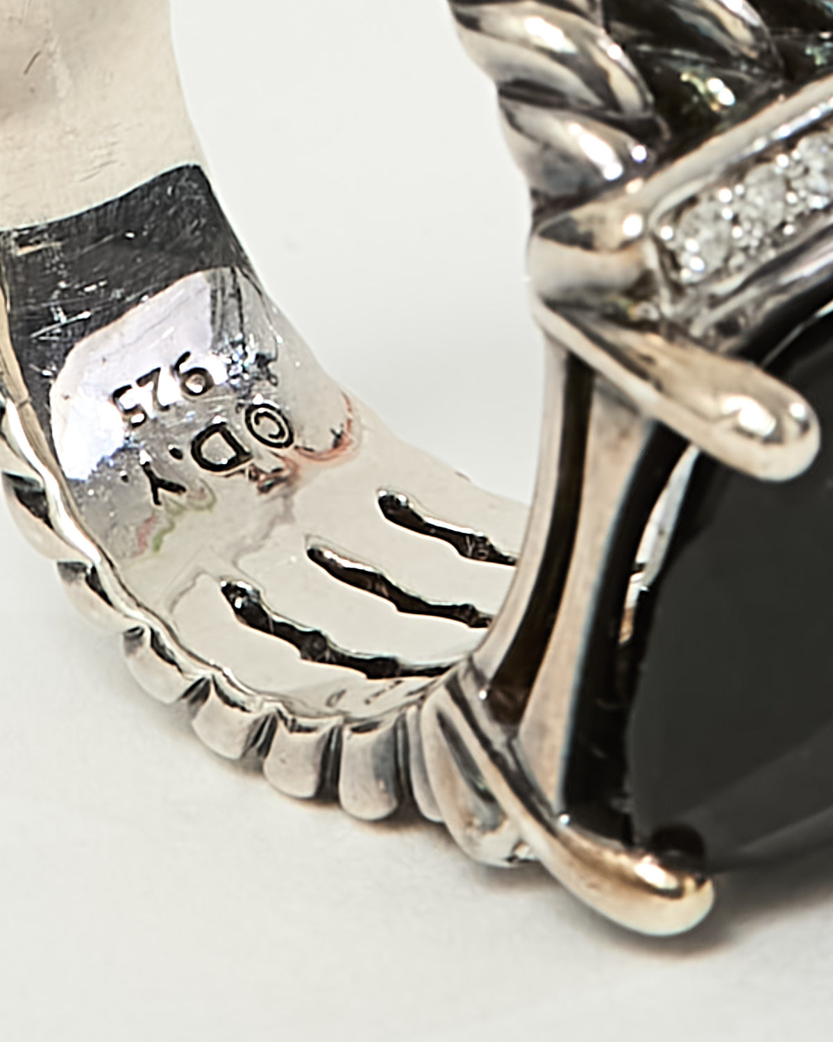 David Yurman Sterling Silver Black Onyx and Diamond Wheaton Ring - 6