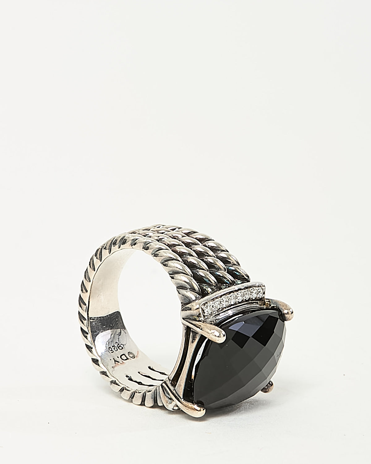 David Yurman Sterling Silver Black Onyx and Diamond Wheaton Ring - 6