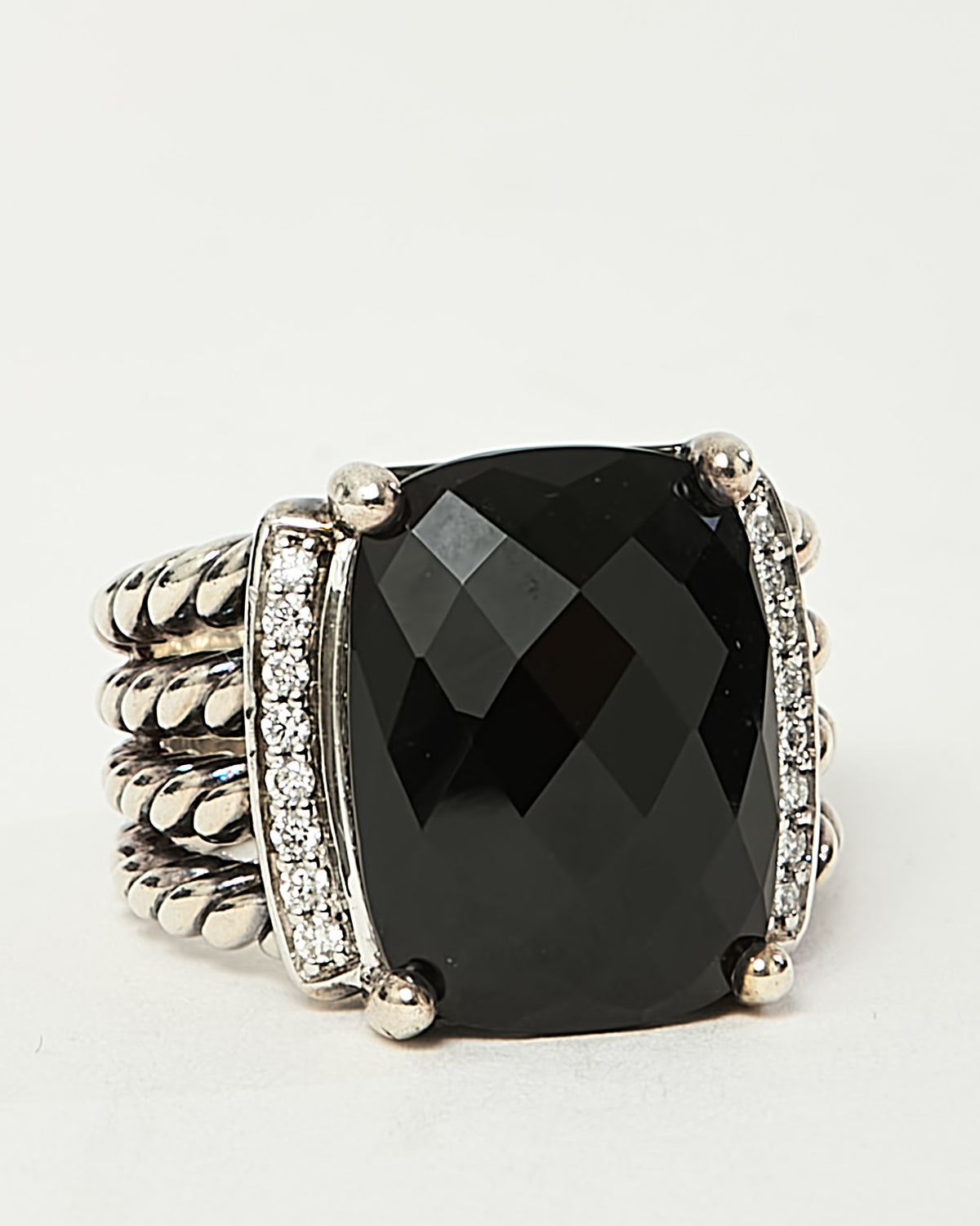 David Yurman Sterling Silver Black Onyx and Diamond Wheaton Ring - 6