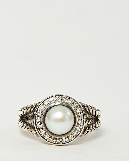 David Yurman Sterling Silver Pearl and Diamond Petite Cerise Ring - 6.5