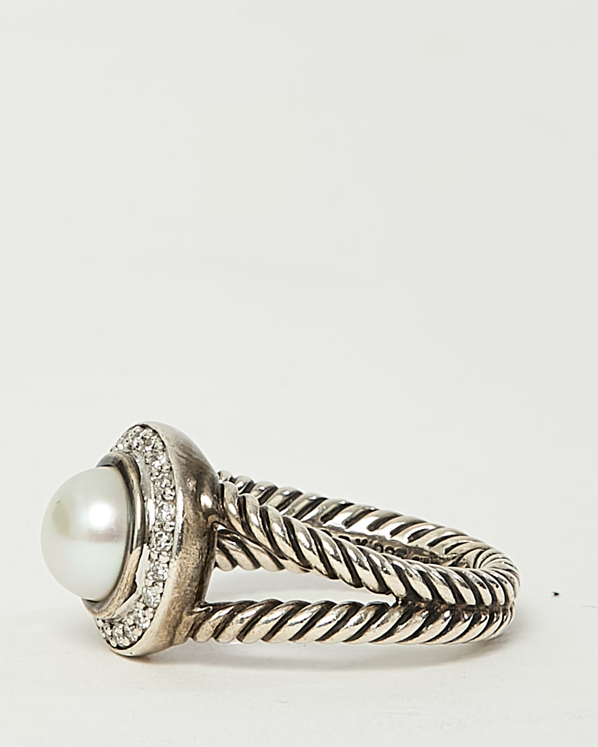 David Yurman Sterling Silver Pearl and Diamond Petite Cerise Ring - 6.5