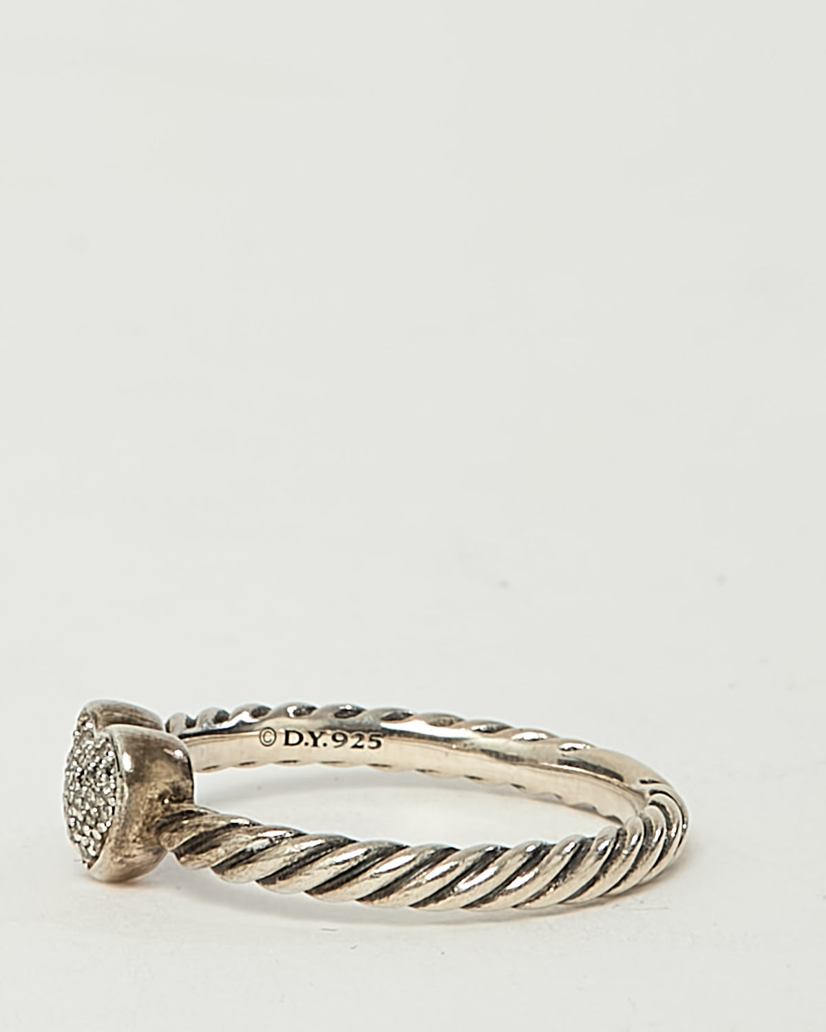David Yurman Sterling Silver and Pave Diamond Heart Cable Collectibles Stack Ring - 6