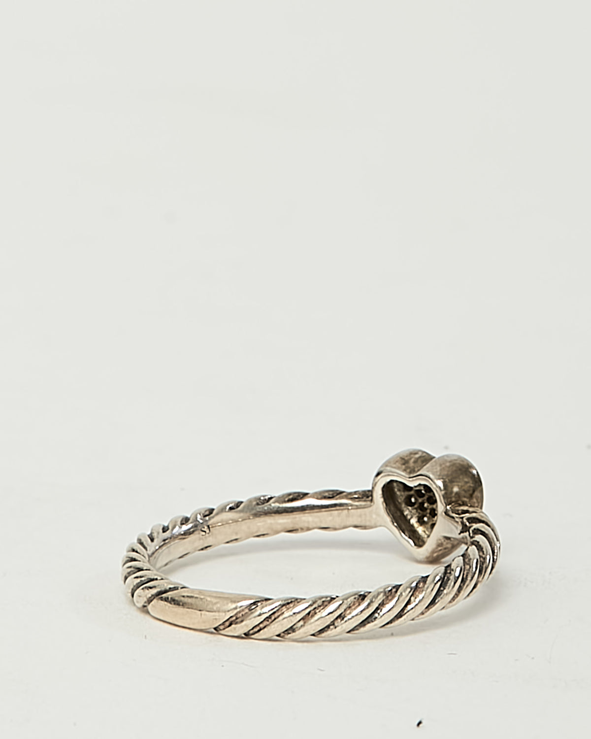 David Yurman Sterling Silver and Pave Diamond Heart Cable Collectibles Stack Ring - 6