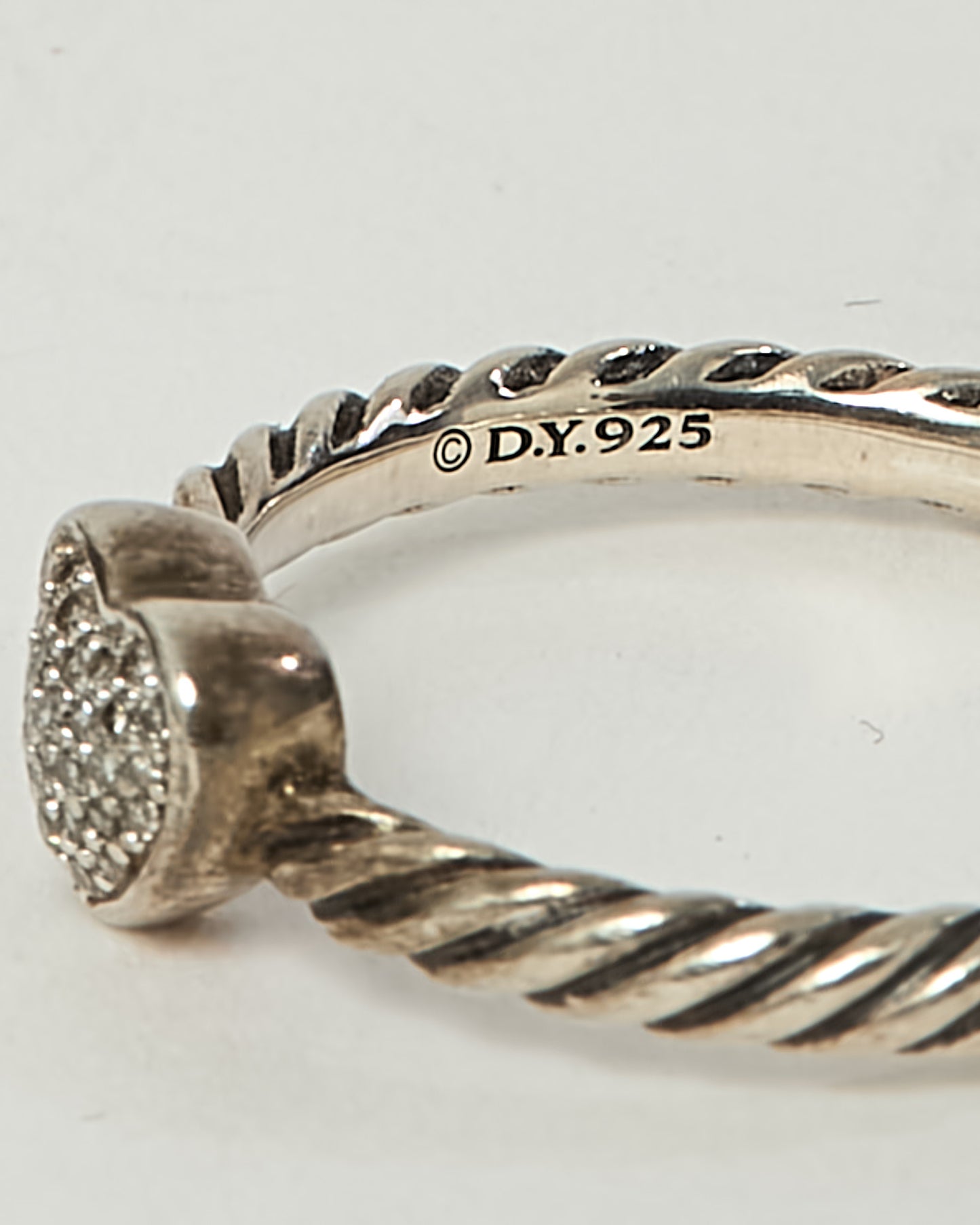 David Yurman Sterling Silver and Pave Diamond Heart Cable Collectibles Stack Ring - 6