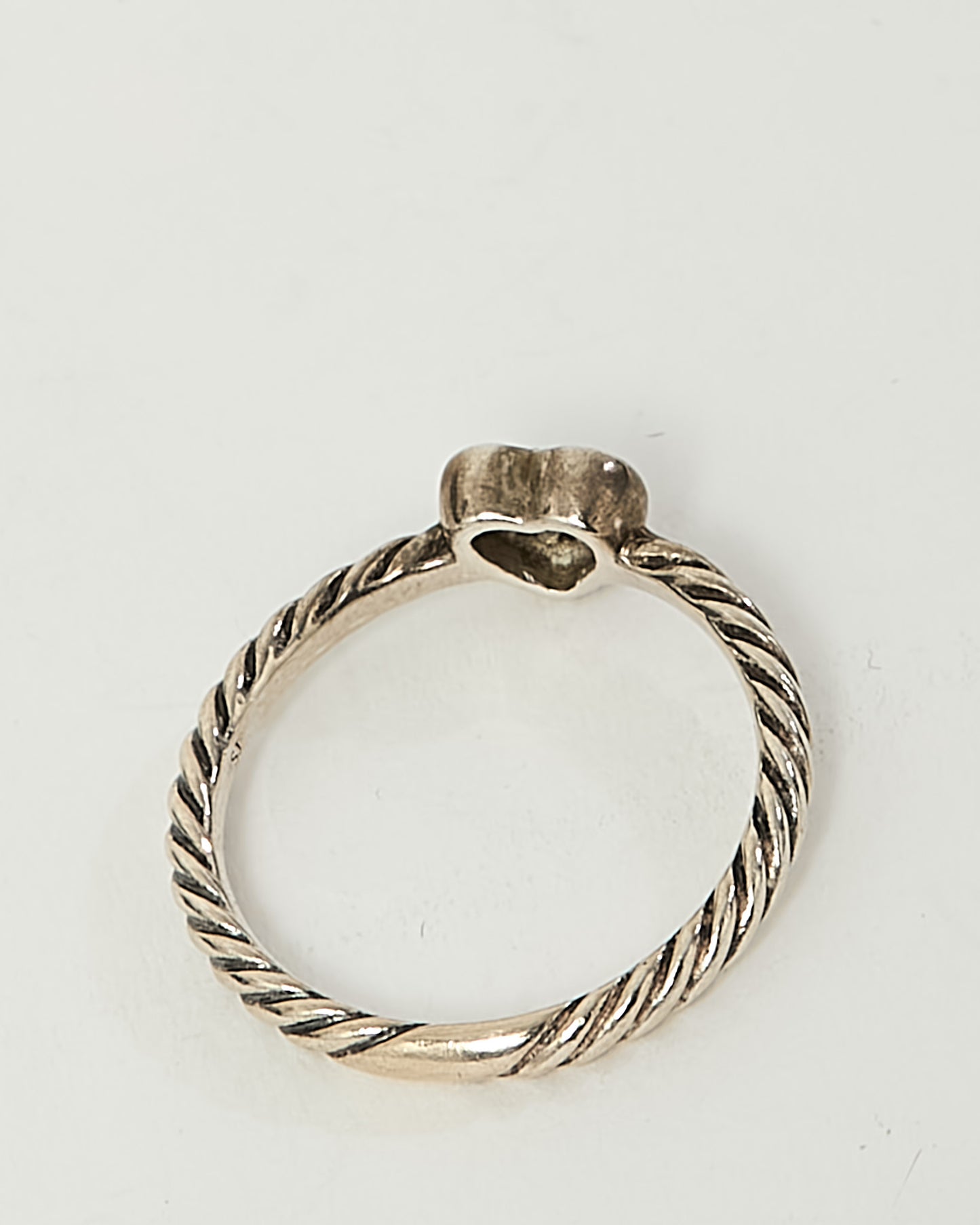 David Yurman Sterling Silver and Pave Diamond Heart Cable Collectibles Stack Ring - 6
