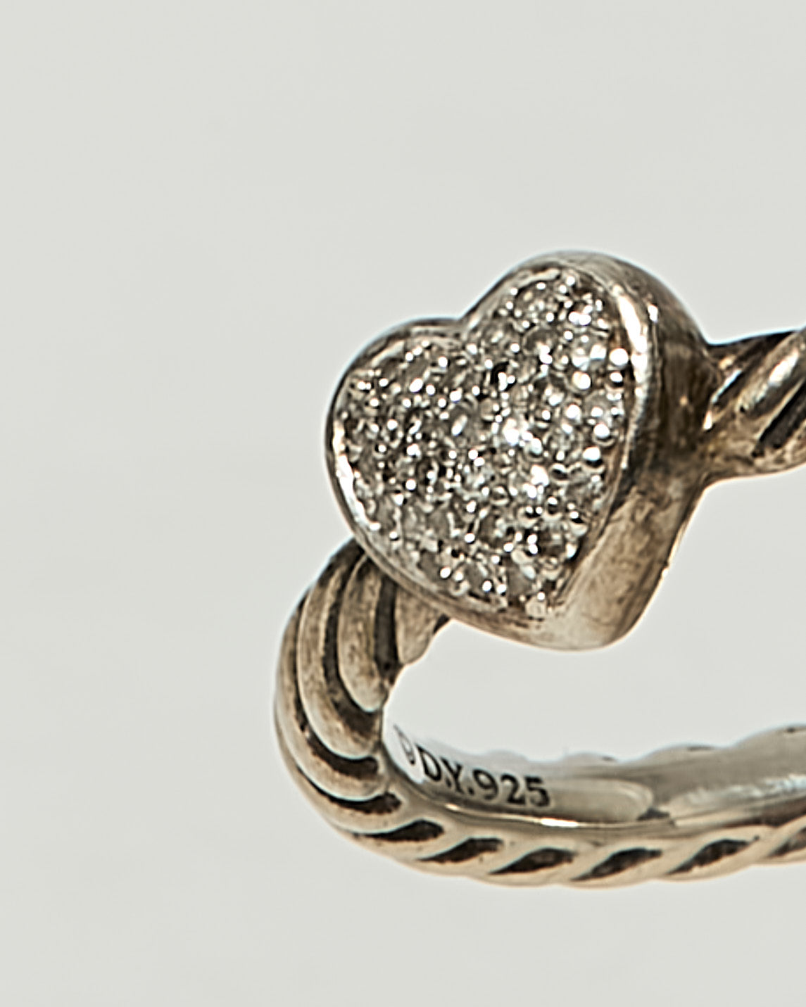 David Yurman Sterling Silver and Pave Diamond Heart Cable Collectibles Stack Ring - 6