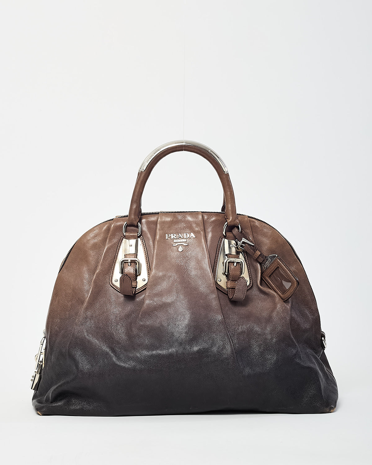 Prada Ardesia/Fumo 2-Tone Grey Glace Calfskin Leather Large Bauletto Bag BL0423