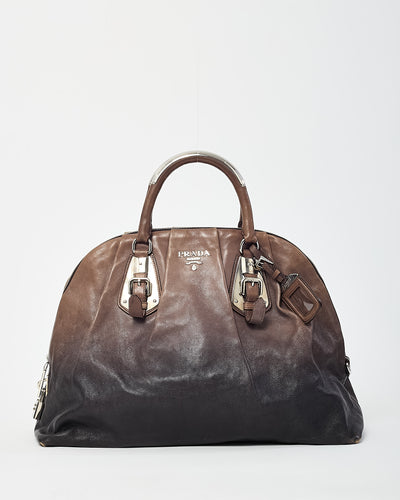 Prada Ardesia/Fumo 2-Tone Grey Glace Calfskin Leather Large Bauletto Bag BL0423