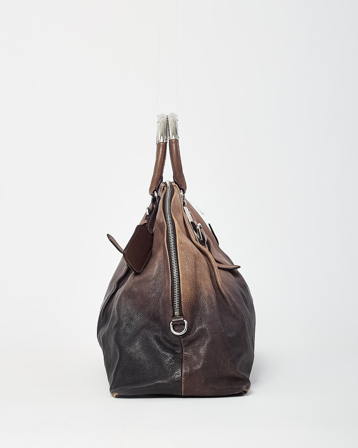 Prada Ardesia/Fumo 2-Tone Grey Glace Calfskin Leather Large Bauletto Bag BL0423