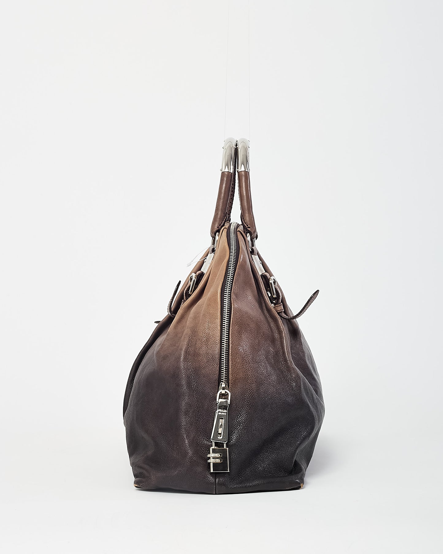 Prada Ardesia/Fumo 2-Tone Grey Glace Calfskin Leather Large Bauletto Bag BL0423