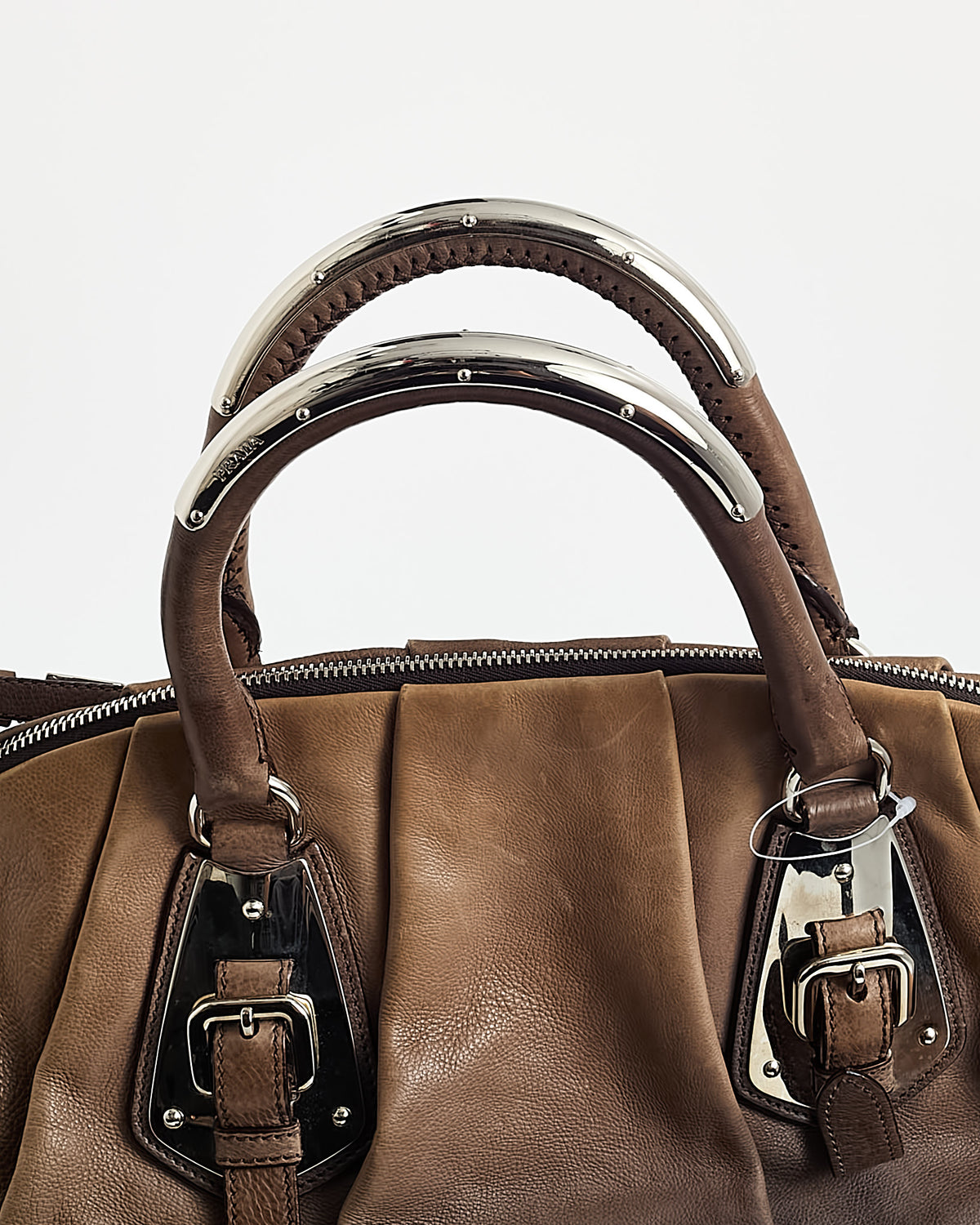 Prada Ardesia/Fumo 2-Tone Grey Glace Calfskin Leather Large Bauletto Bag BL0423
