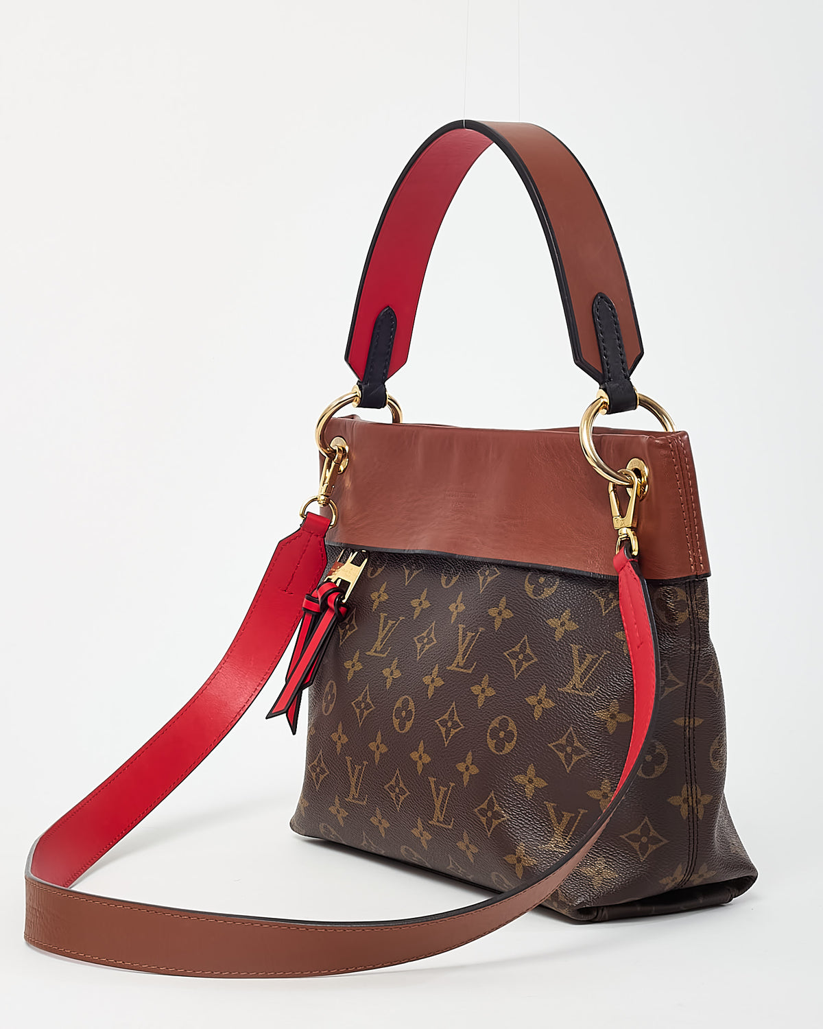 Louis Vuitton Brown Leather and Monogram Coated Canvas Tuileries Besace Bag with Strap