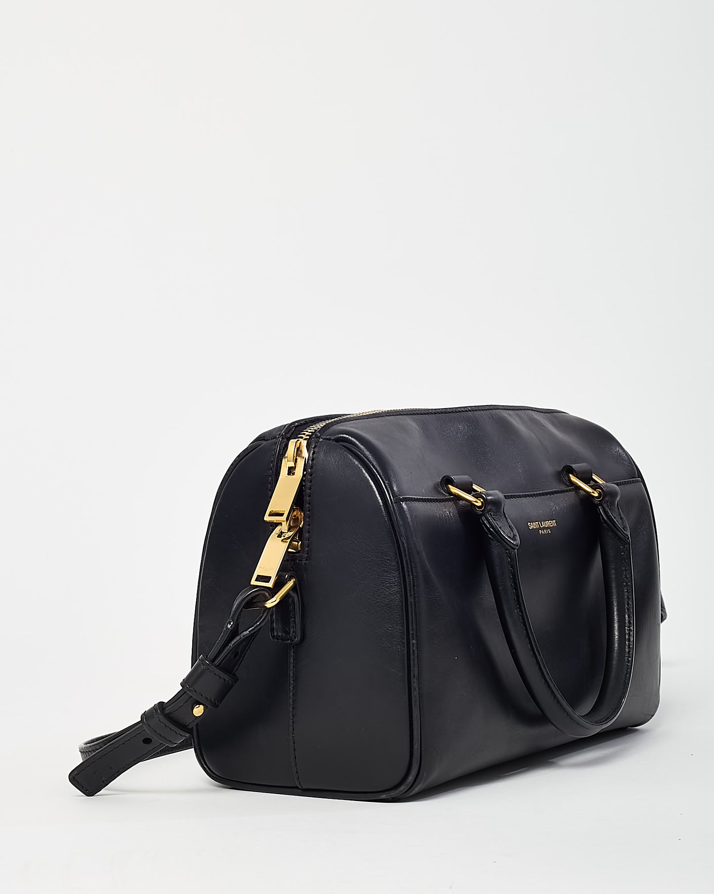 Saint Laurent Black Calfskin Leather Classic Baby Duffle Bag with Strap