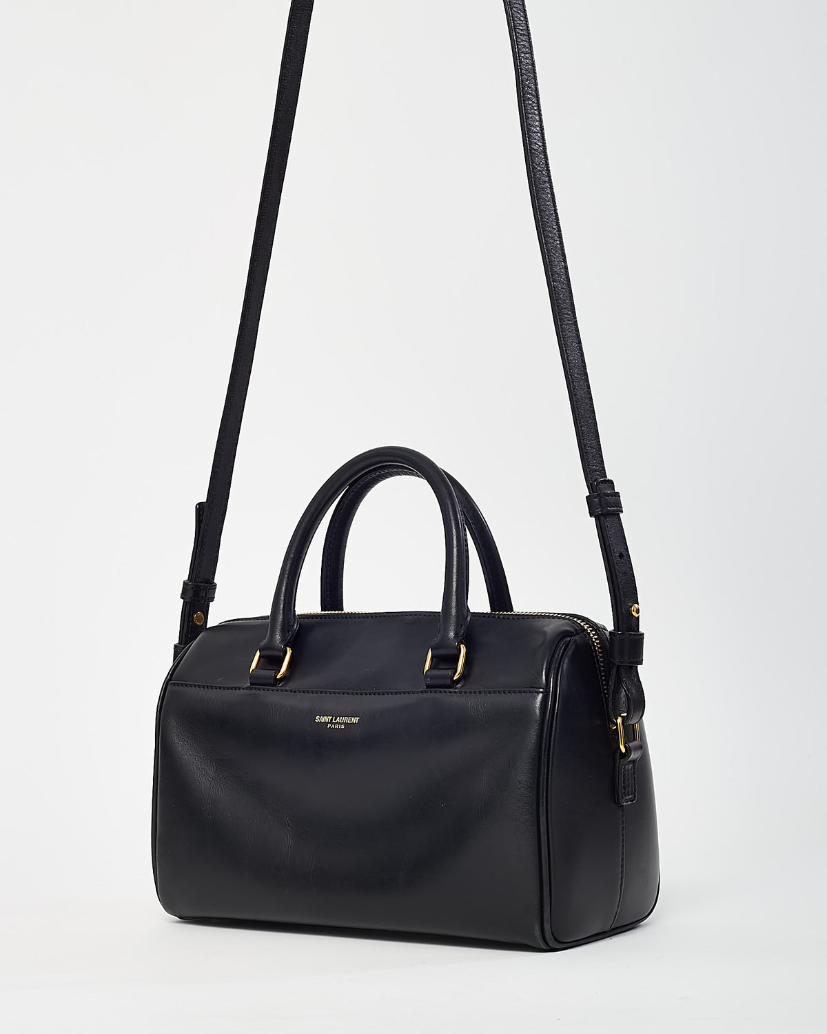 Saint Laurent Black Calfskin Leather Classic Baby Duffle Bag with Strap